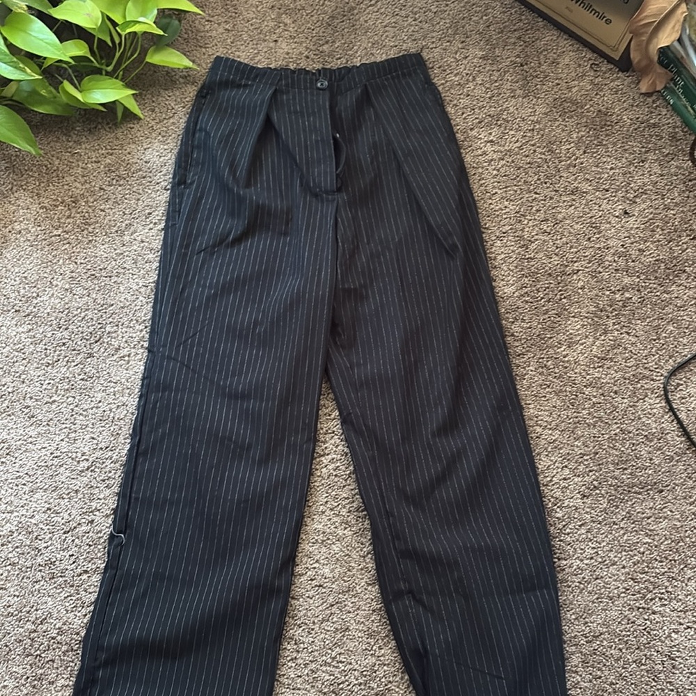 Free People Women's Black Pinstripe Pants - Picture 3 of 5
